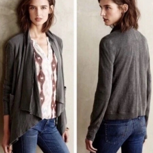 Saturday Sunday | Anthropologie Gray Draped Cardigan | 100% Cotton | Sz XS - Picture 1 of 12